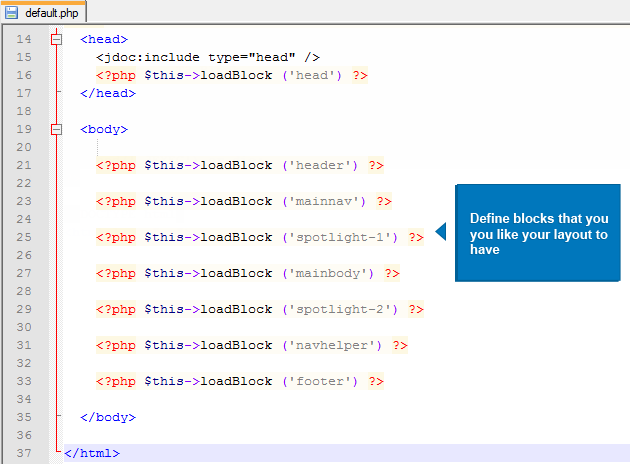 Define blocks for your new layout with the existing block definitions