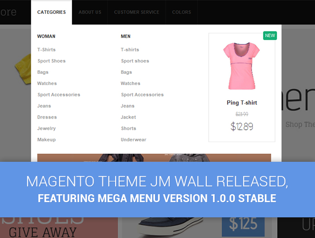 Magento theme JM Wall released, featuring Mega Menu version 1.0.0 Stable
