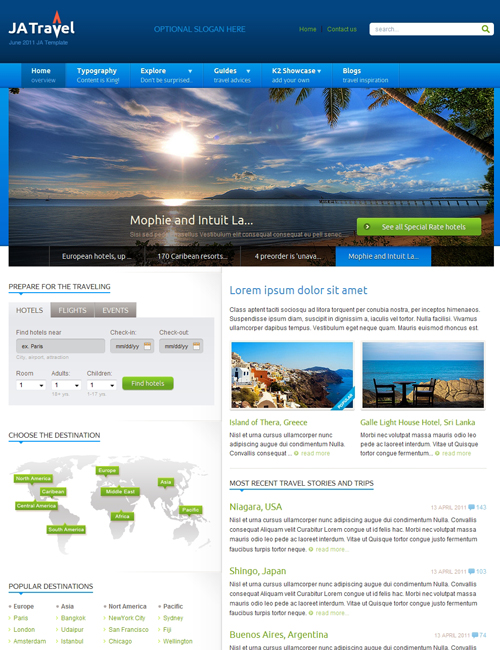 JA Travel for Joomla 3 商业模板 commercial template