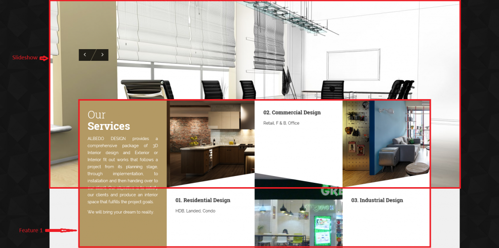 Large responsive layout [feature 1] covers and overlaps on [slideshow