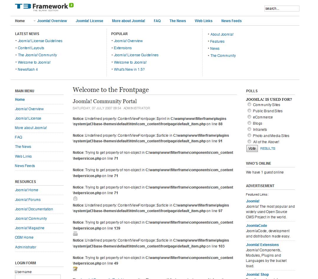 joomla-frontpage-error