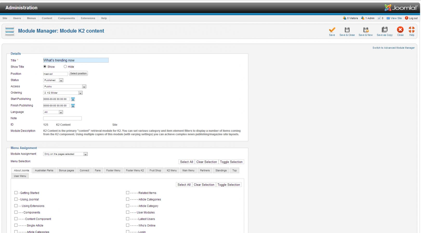 K2 Content Module Options JoomlArt