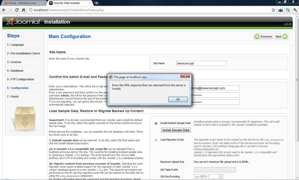 Error: the XML response that was returned from the server is invalid ...