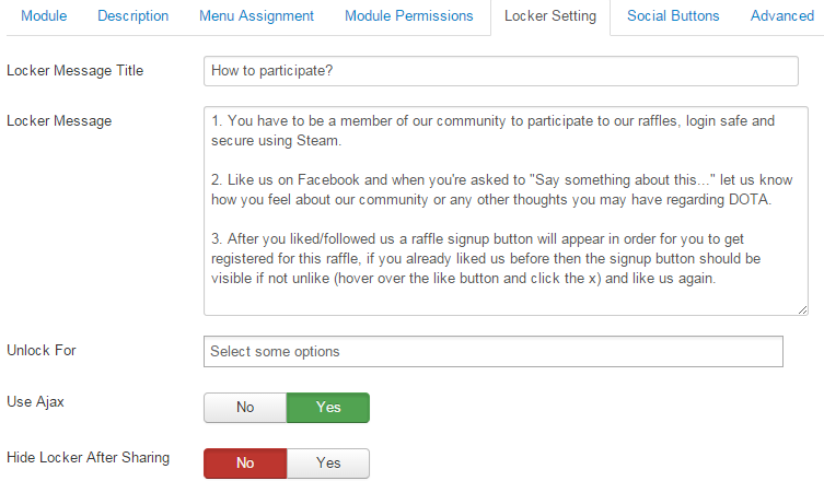 Insert a new line in Locker Message - JoomlArt