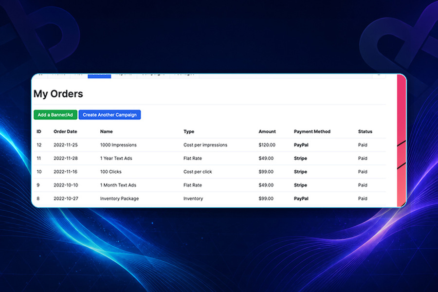 Ad Agency Pro — Advertiser orders overview