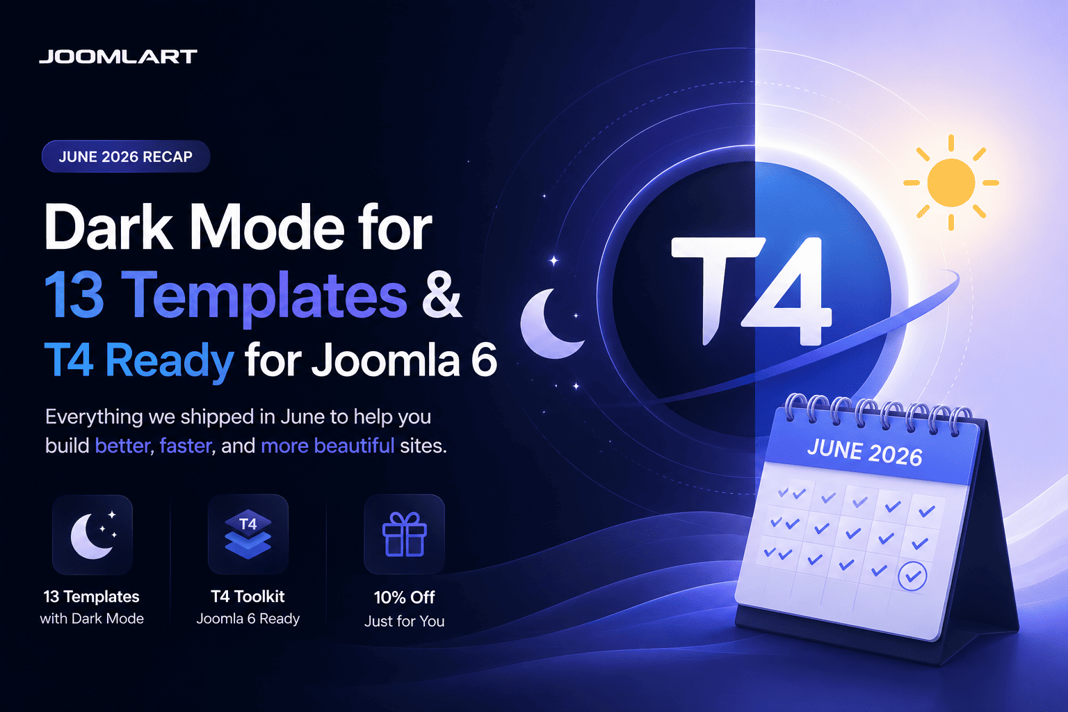 June 2026 Recap: Dark Mode for 13 Templates & T4 Ready for Joomla 6