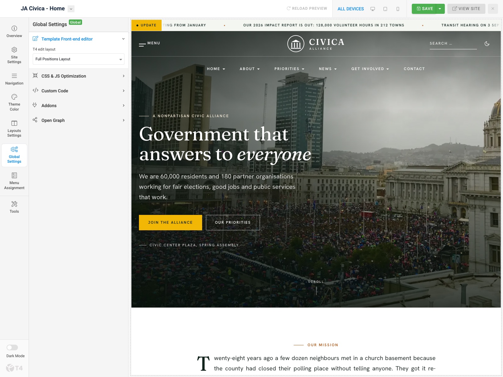 JA Civica admin Global Settings