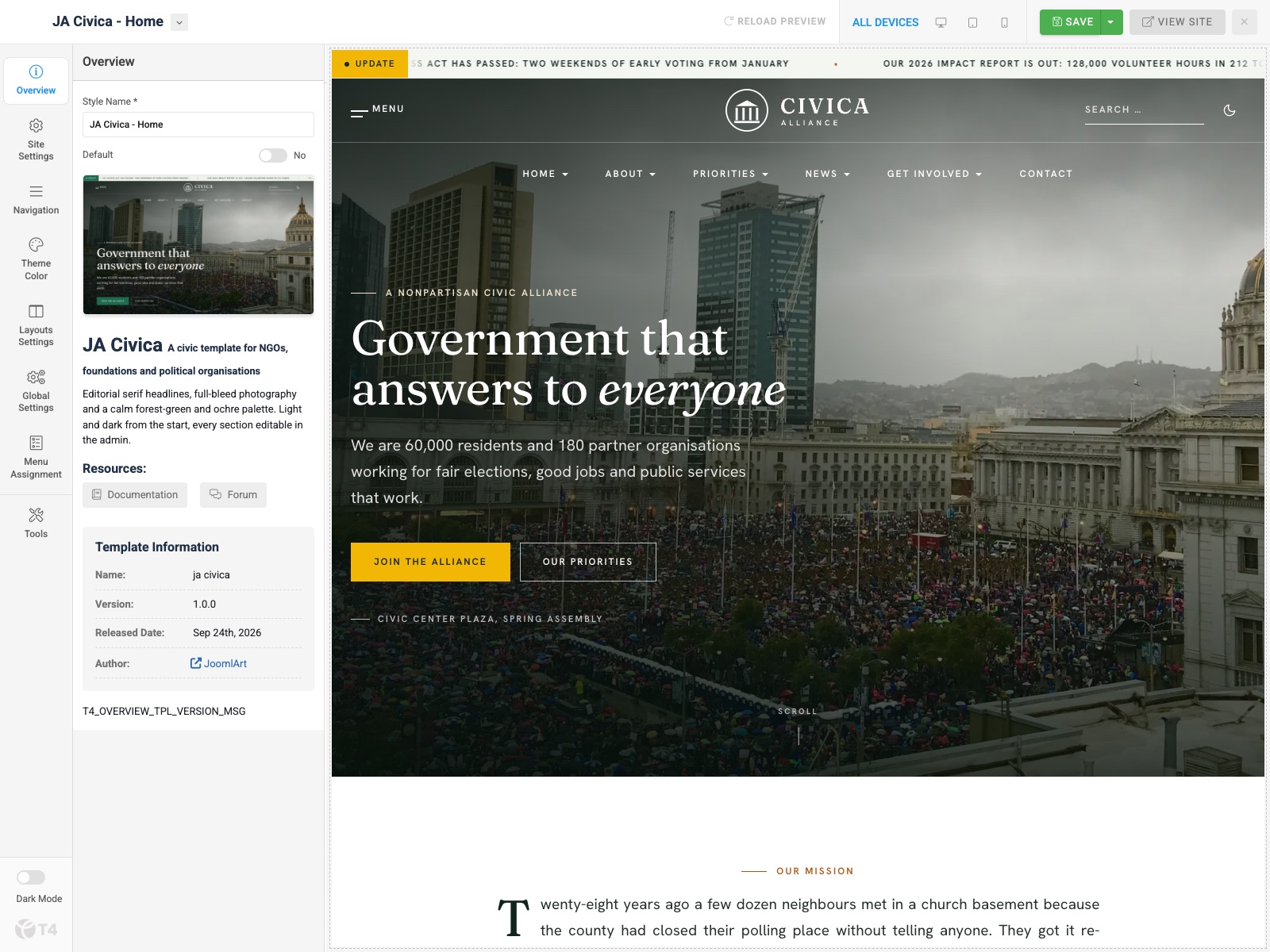 JA Civica Theme Configuration overview