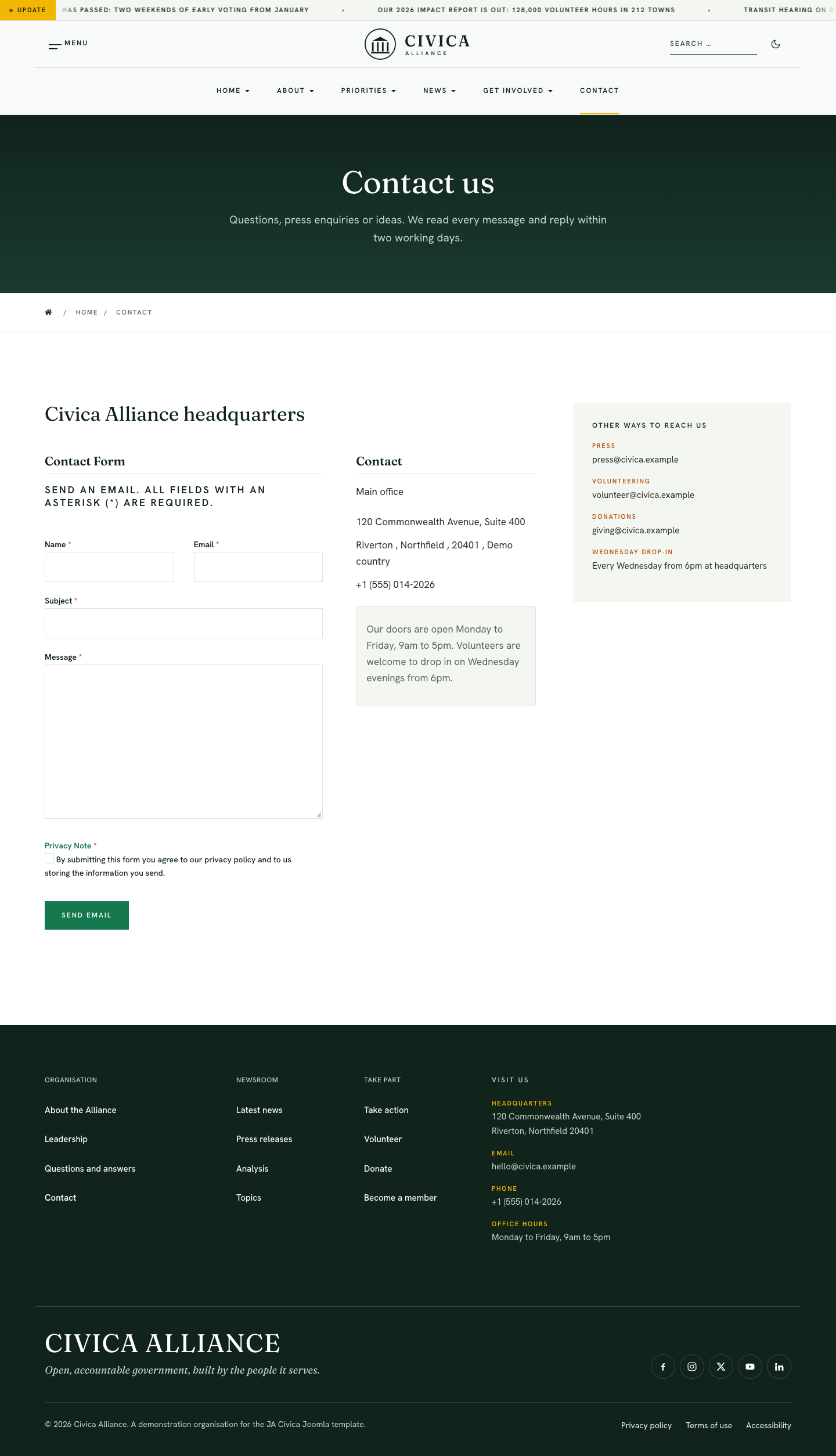 JA Civica Contact page