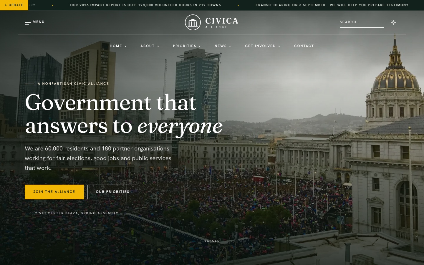 JA Civica home in dark mode