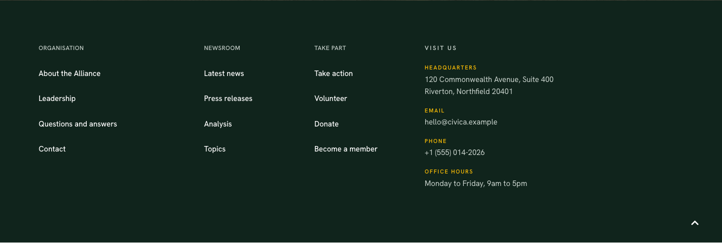 JA Civica footer menus