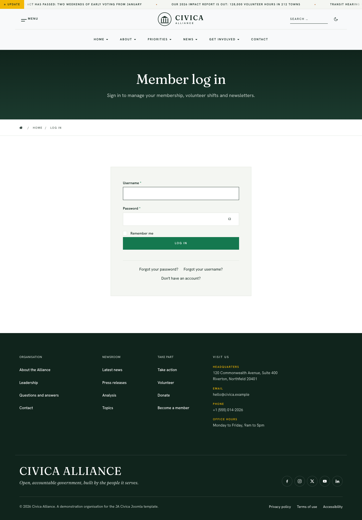 JA Civica login page