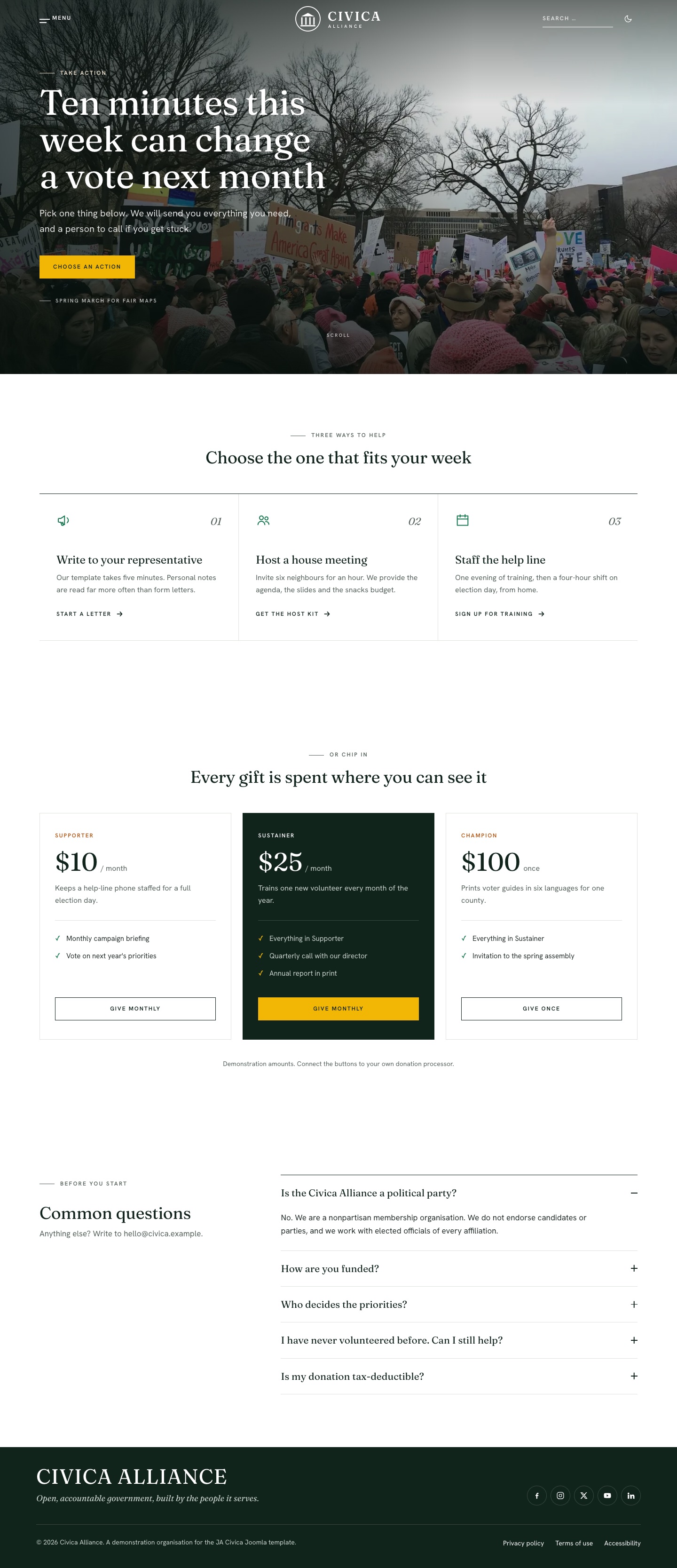 JA Civica Take action landing page