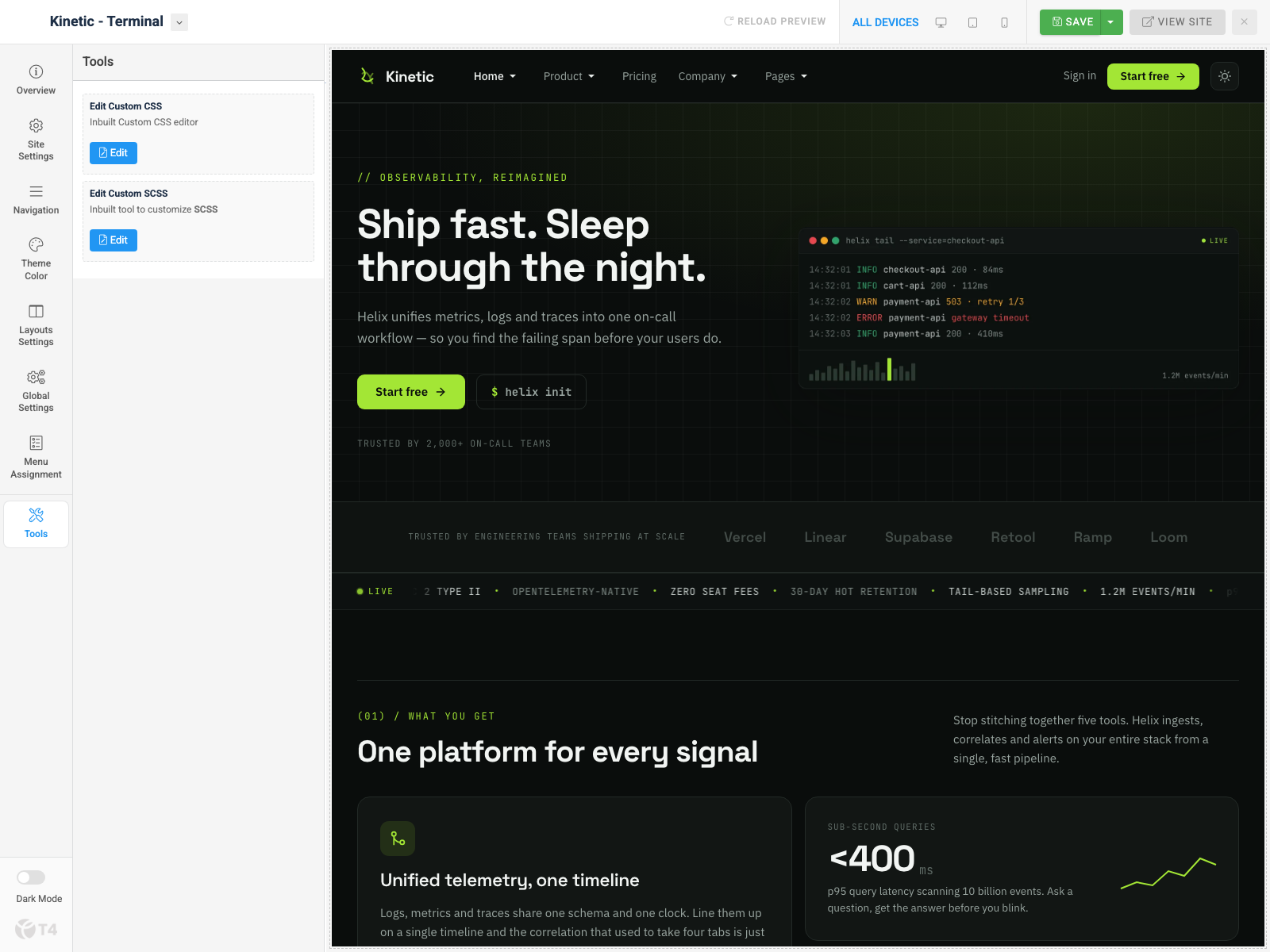 JA Kinetic admin Tools Custom CSS and SCSS