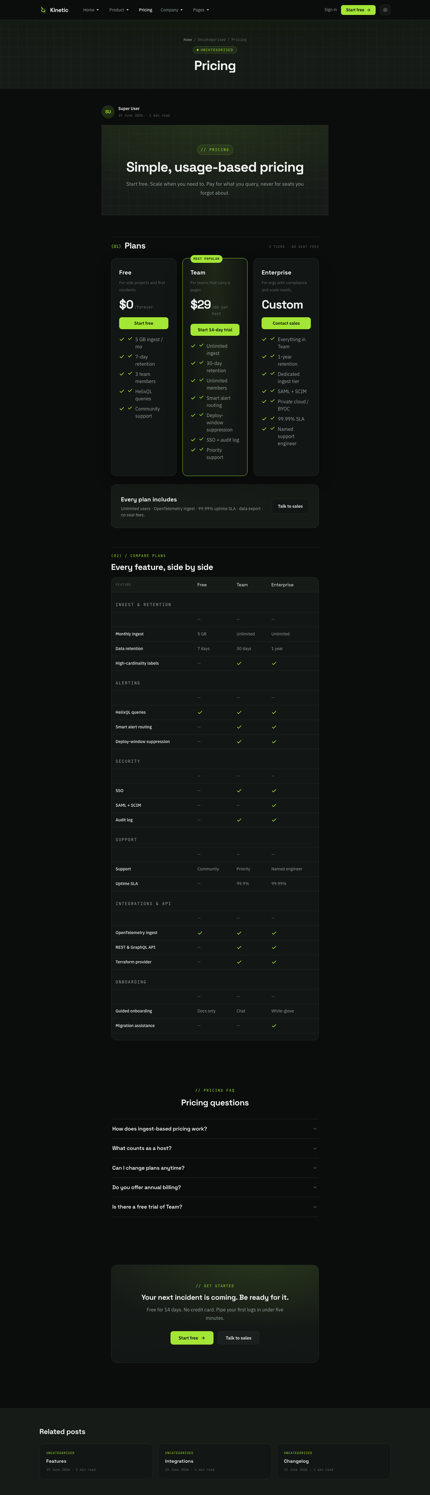 JA Kinetic Pricing page