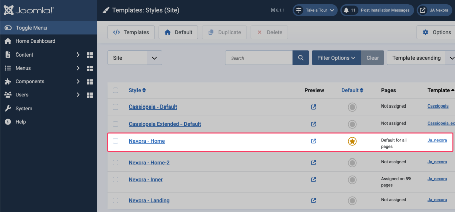 Joomla default template style