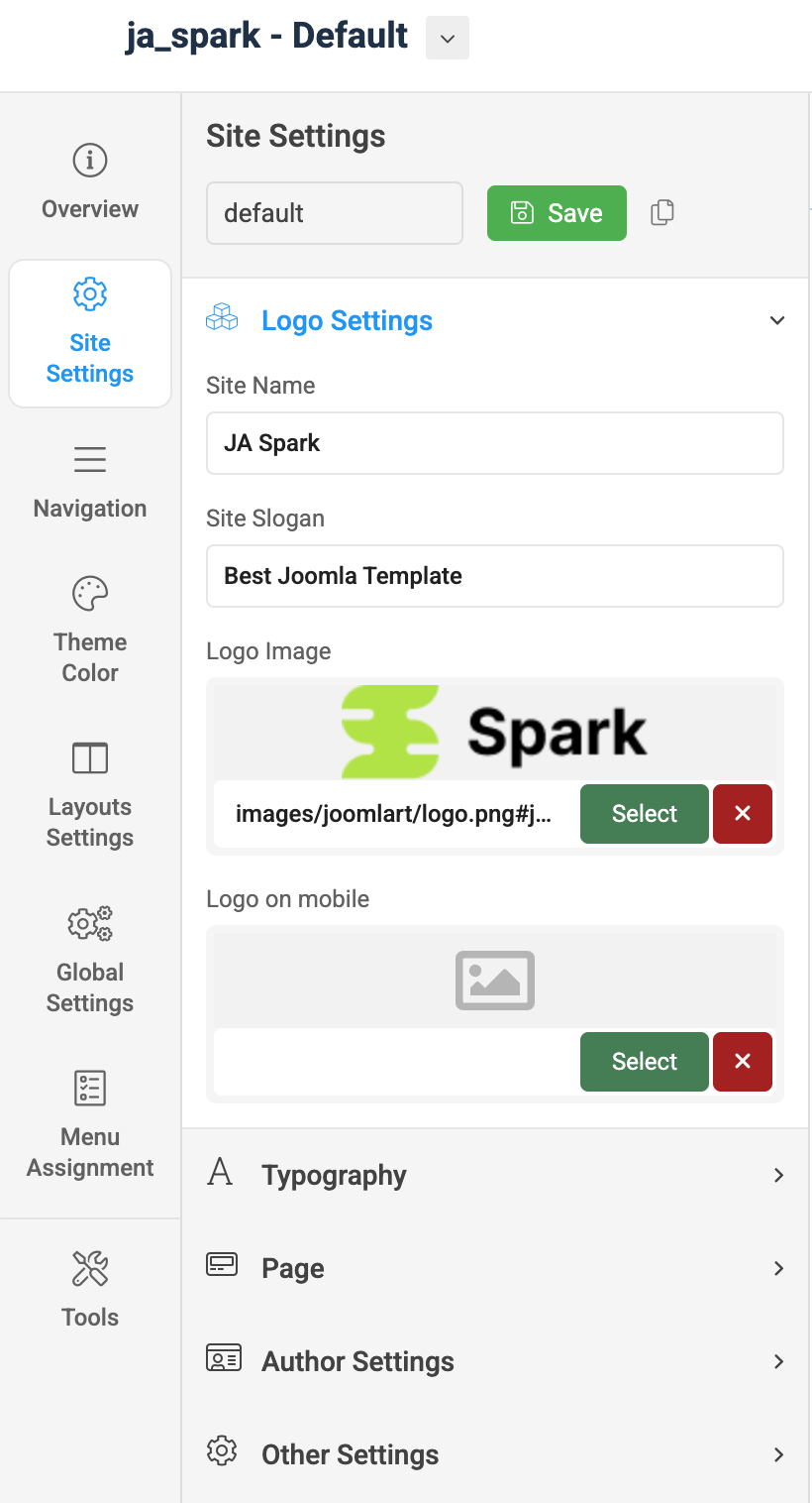 Joomla template logo setting