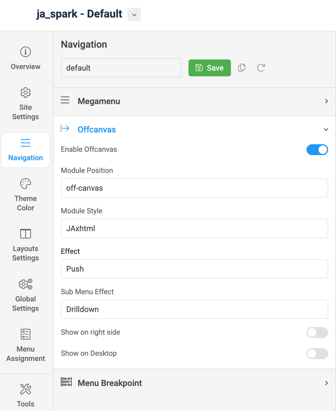 Joomla template megamenu setting