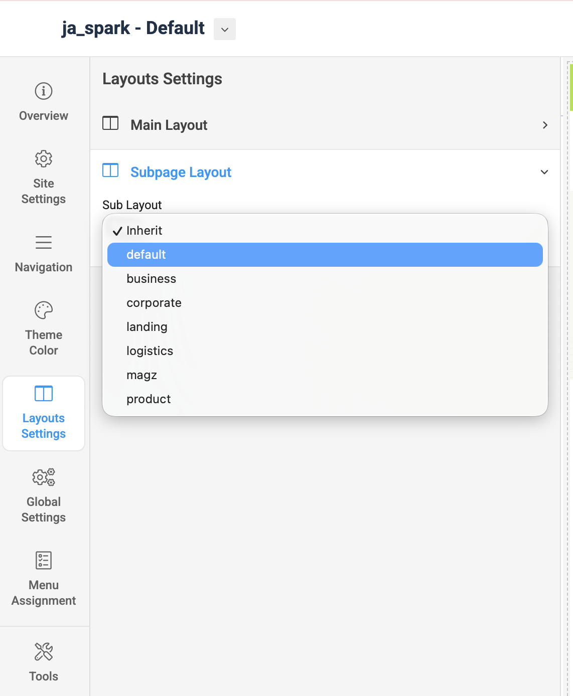 Joomla template layout configuration