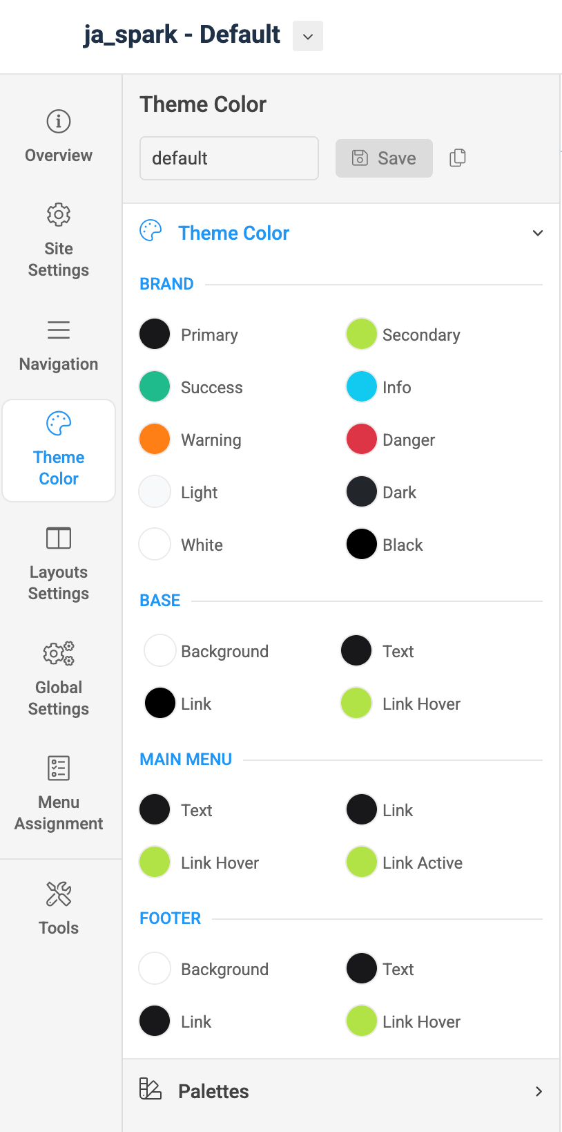 Joomla template theme color setting