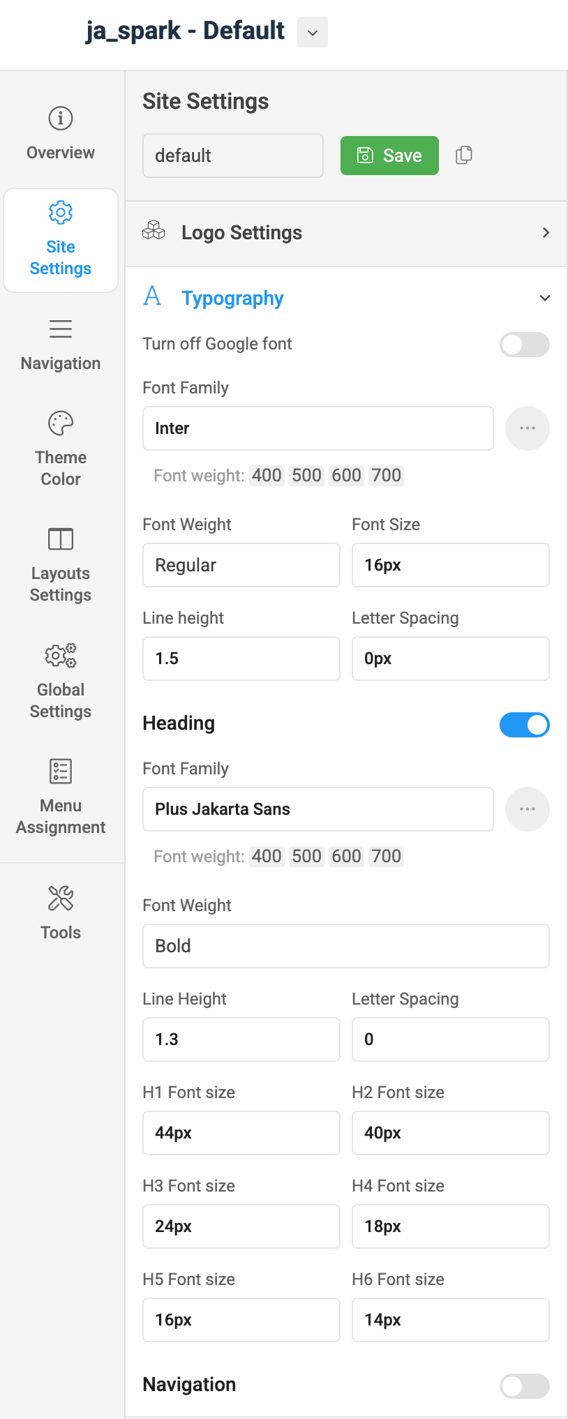 Joomla template font setting