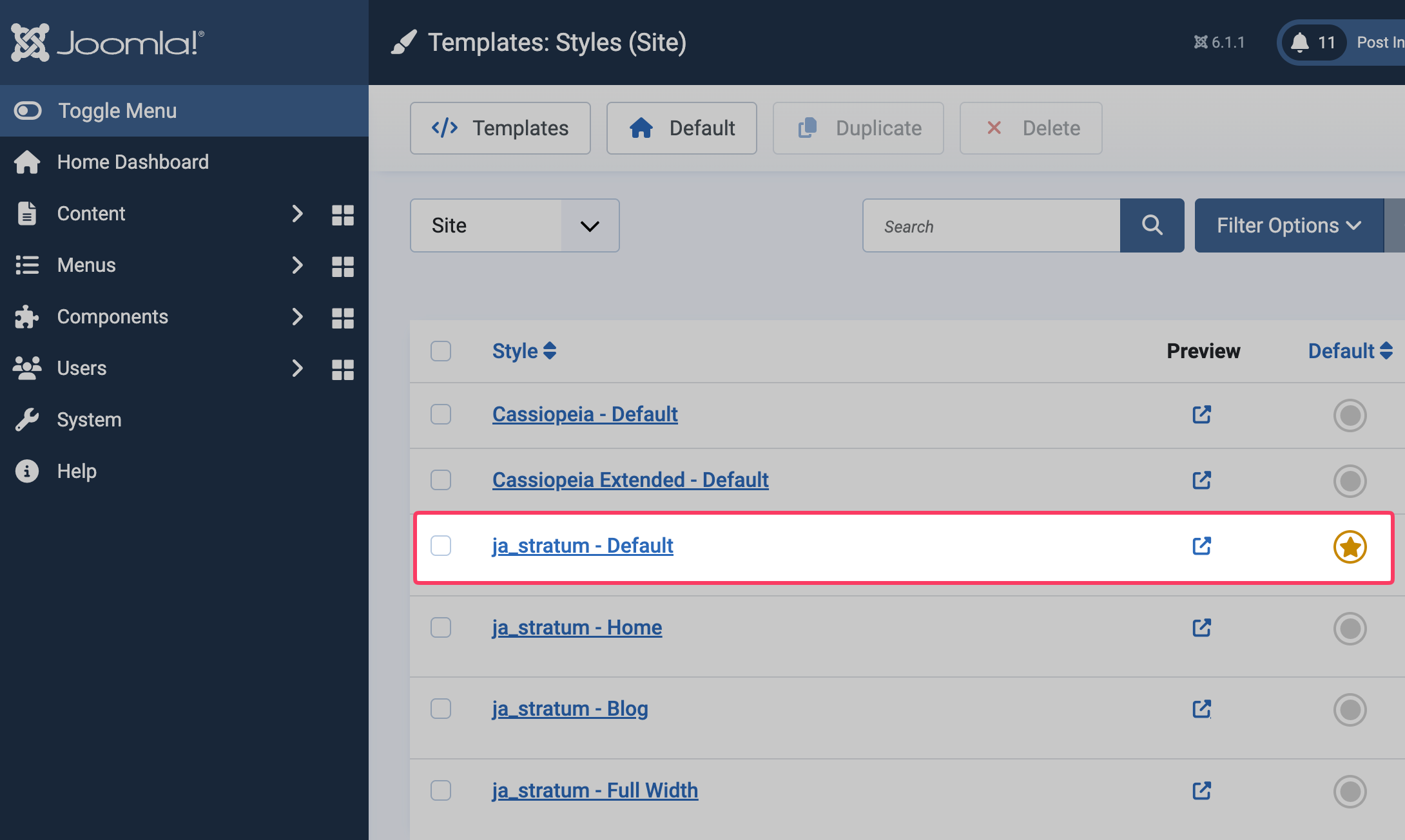 Joomla default template style 