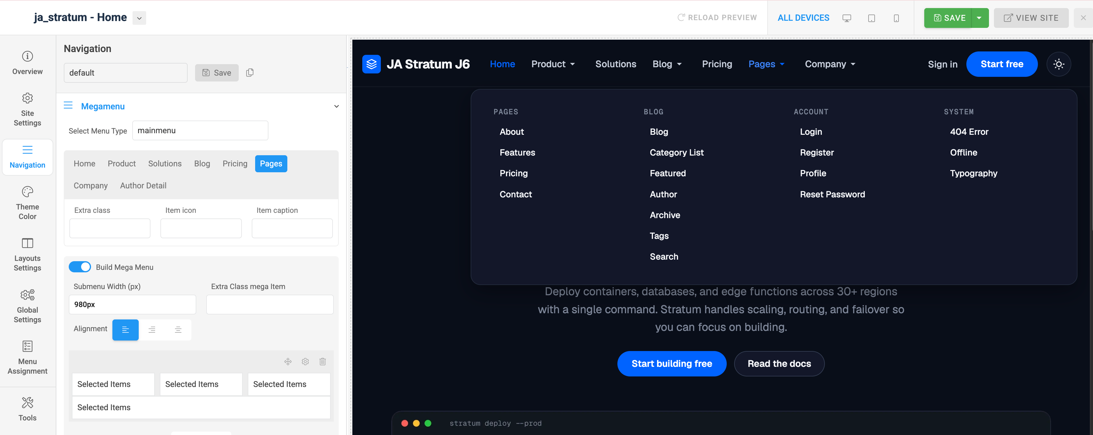 Joomla template megamenu setting