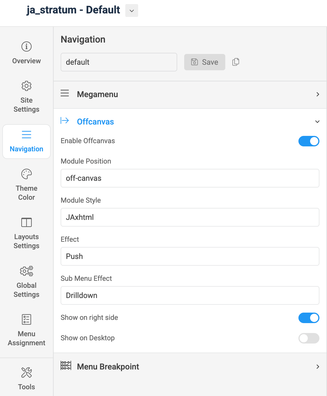 Joomla template megamenu setting