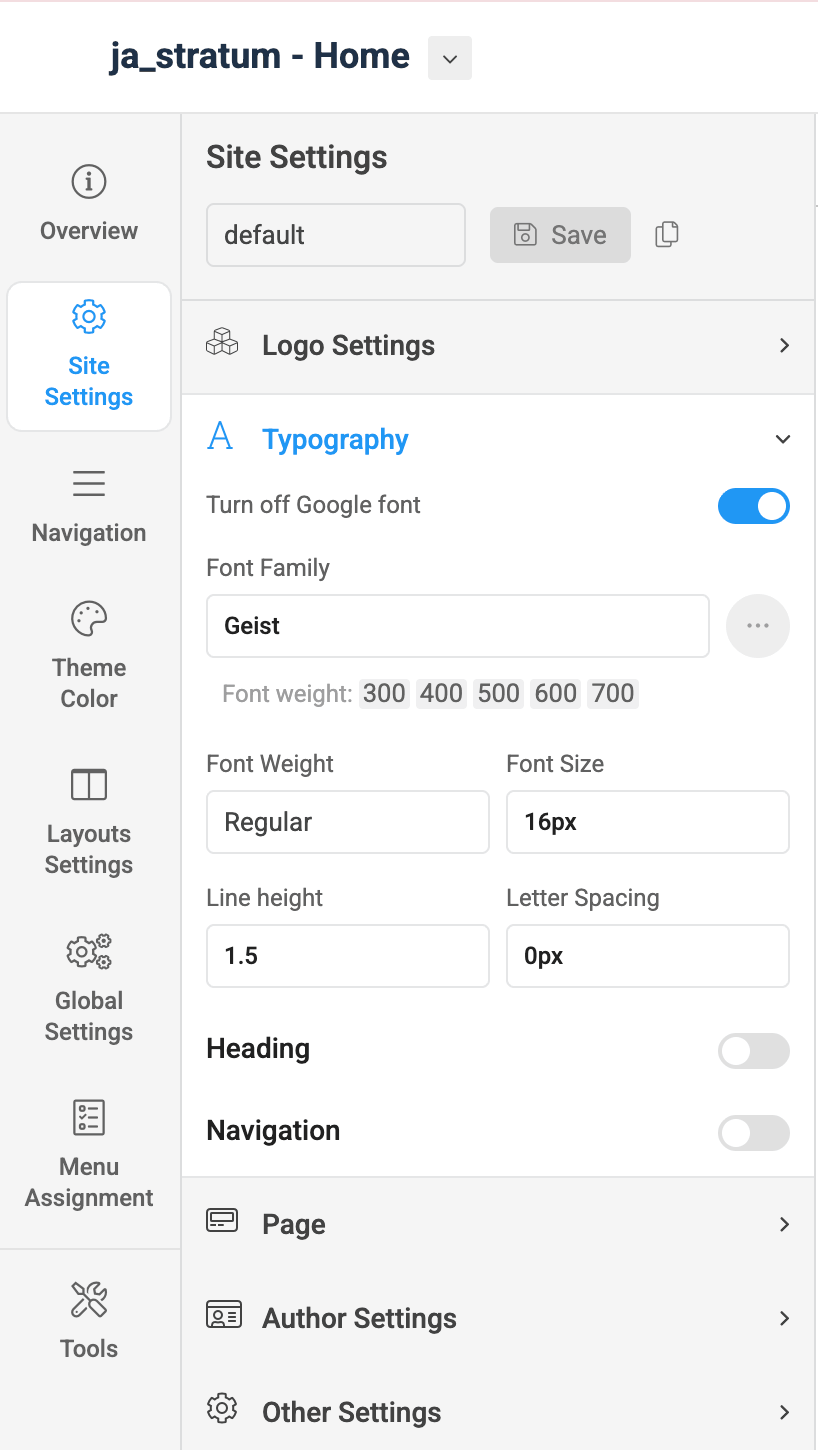 Joomla template font setting