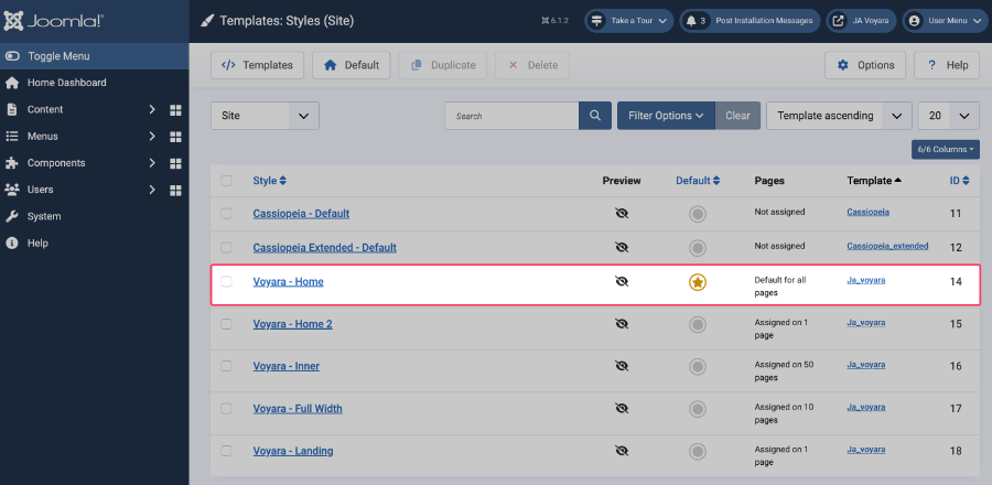 Joomla default template style