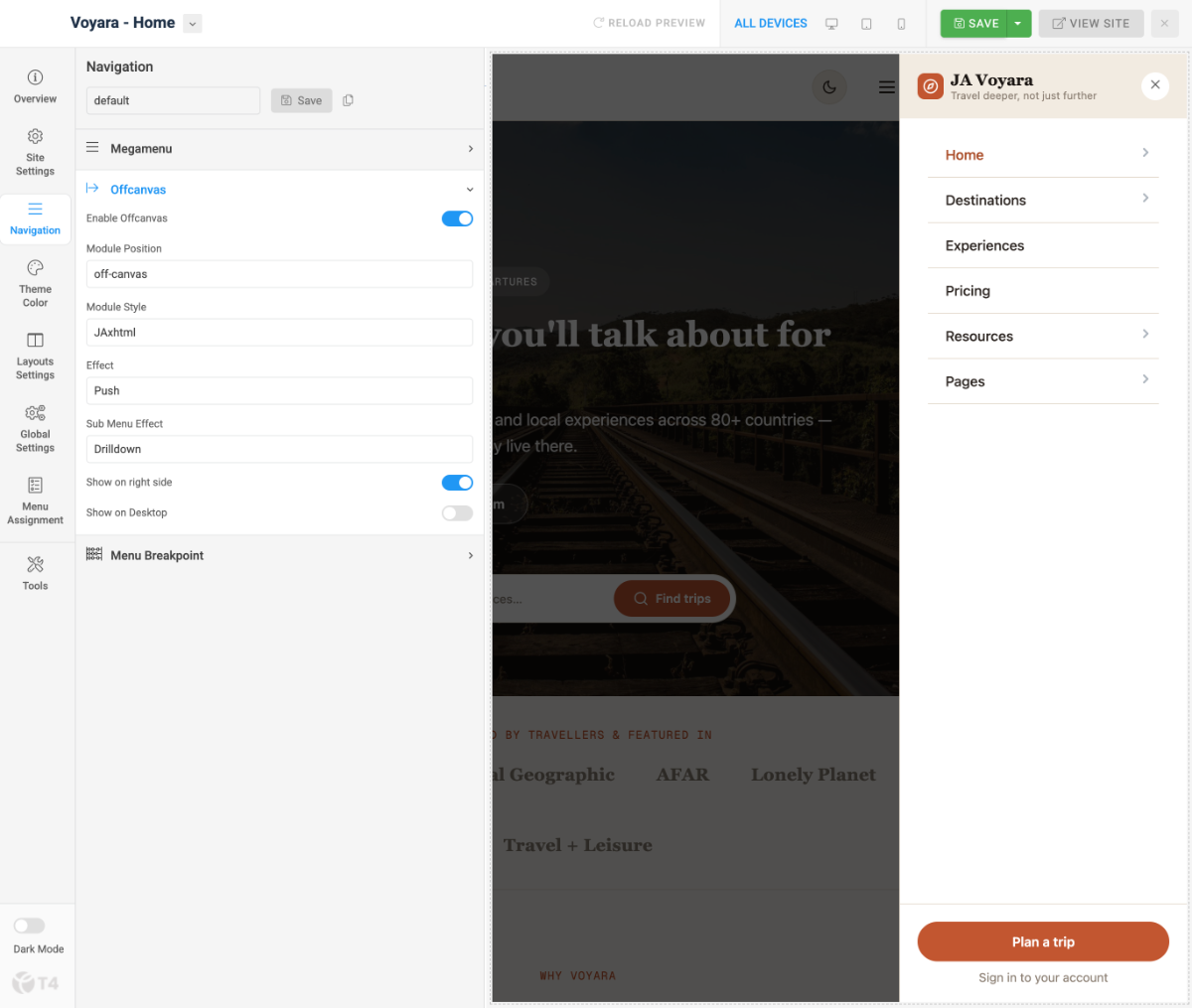 Joomla template megamenu setting