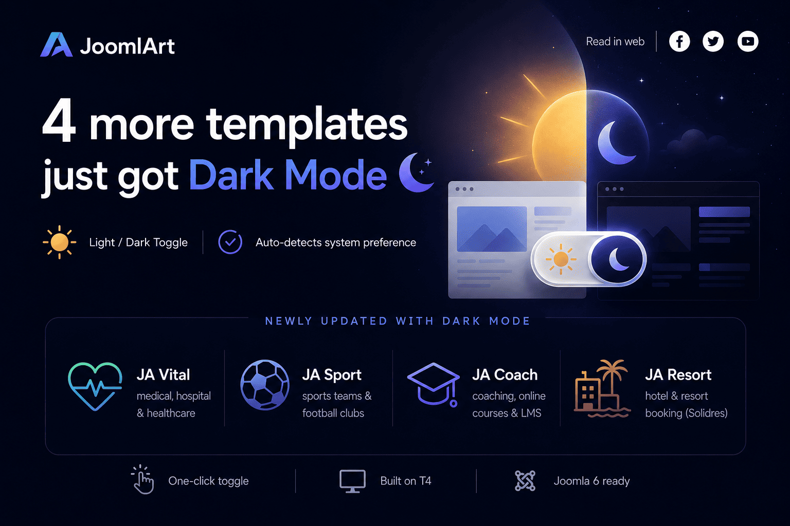 4 more Joomla templates get Dark Mode